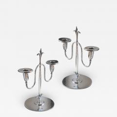  Carl Hallberg Workshop Pair of Hammered Silvered Candelabra by Elis Bergh for C G Hallberg - 2812564