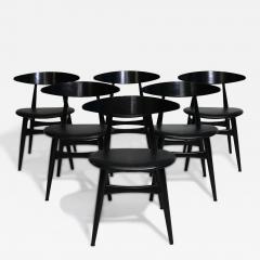  Carl Hansen Son 34 Hans J Wegner Black Laquered Oak Dining Chairs Model CH 33 for Carl Hansen - 4595259