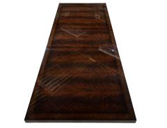  Carrocel Interiors Custom Art Deco Inspired Mahogany Dining Table with Unique Banding Design - 2653712