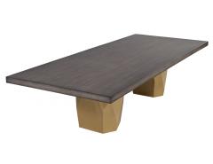  Carrocel Interiors Custom Modern Grey Dining Table with Metal Geometric Pedestals - 2691069