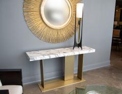  Carrocel Interiors Custom Modern Marble Top Console Table with Brass Base - 3326175