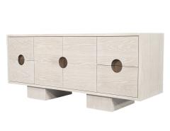  Carrocel Interiors Custom Modern Oak Sideboard Cabinet in Bleached Finish with Brass Accents - 3906356