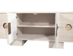  Carrocel Interiors Custom Modern Oak Sideboard Cabinet in Bleached Finish with Brass Accents - 3906364