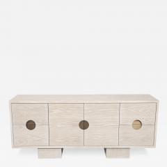  Carrocel Interiors Custom Modern Oak Sideboard Cabinet in Bleached Finish with Brass Accents - 3908777