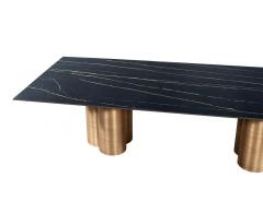  Carrocel Interiors Custom Modern Porcelain Dining Table with Antiqued Brass Clover Pedestals - 2836269