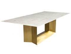  Carrocel Interiors Custom Modern Porcelain Dining Table with Crystal Ice Top and Brass Angled Base - 1632961