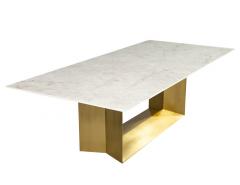  Carrocel Interiors Custom Modern Porcelain Dining Table with Crystal Ice Top and Brass Angled Base - 1632962