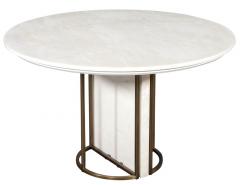  Carrocel Interiors Custom Modern Round Marble Top Dining Table with Brass Detailing - 1739486