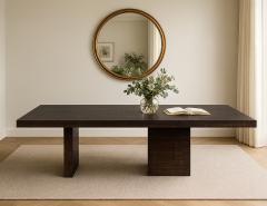  Carrocel Interiors Custom Modern Walnut Dining Table with Column Pedestals - 4299321