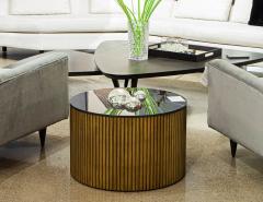  Carrocel Interiors Custom Round Porcelain Black and Gold Tambour Side Table - 3007545