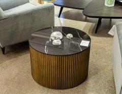  Carrocel Interiors Custom Round Porcelain Black and Gold Tambour Side Table - 3007548