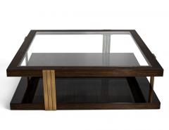  Carrocel Interiors Custom Walnut and Brass Coffee Table Art Deco Inspired Two Tier Design - 4792074