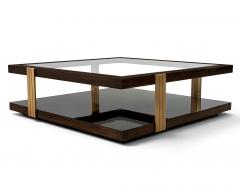  Carrocel Interiors Custom Walnut and Brass Coffee Table Art Deco Inspired Two Tier Design - 4792075
