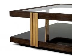  Carrocel Interiors Custom Walnut and Brass Coffee Table Art Deco Inspired Two Tier Design - 4792080