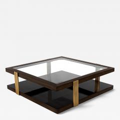  Carrocel Interiors Custom Walnut and Brass Coffee Table Art Deco Inspired Two Tier Design - 4792142
