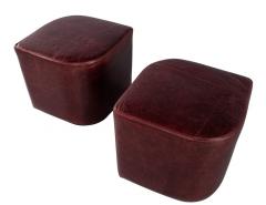  Carrocel Interiors Modern Geometric Ottomans in Distressed Burgundy Leather - 3104420