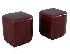  Carrocel Interiors Modern Geometric Ottomans in Distressed Burgundy Leather - 3104422