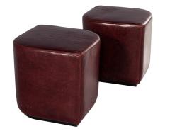  Carrocel Interiors Modern Geometric Ottomans in Distressed Burgundy Leather - 3104424