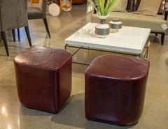  Carrocel Interiors Modern Geometric Ottomans in Distressed Burgundy Leather - 3104426