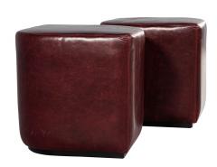  Carrocel Interiors Modern Geometric Ottomans in Distressed Burgundy Leather - 3104427