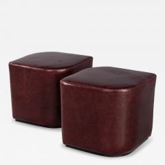  Carrocel Interiors Modern Geometric Ottomans in Distressed Burgundy Leather - 3110826
