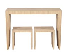  Carrocel Interiors Modern Natural Walnut Console Set with Stools - 4410760