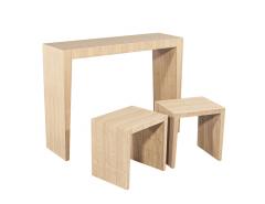  Carrocel Interiors Modern Natural Walnut Console Set with Stools - 4410761