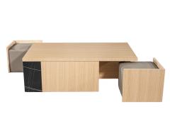  Carrocel Interiors Modern Oak Coffee Table with Integrated Pullout Ottomans - 4220466