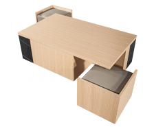  Carrocel Interiors Modern Oak Coffee Table with Integrated Pullout Ottomans - 4220468