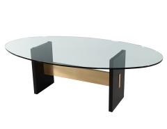  Carrocel Interiors Modern Oval Glass Top Dining Table with Hand Crafted Metal Base - 3514891
