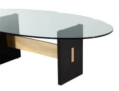  Carrocel Interiors Modern Oval Glass Top Dining Table with Hand Crafted Metal Base - 3514892