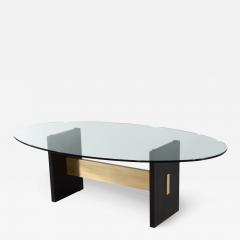  Carrocel Interiors Modern Oval Glass Top Dining Table with Hand Crafted Metal Base - 3518404