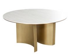  Carrocel Interiors Modern Round Travertine and Brass Dining Table - 4257183