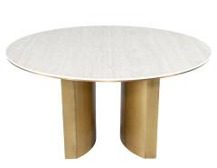  Carrocel Interiors Modern Round Travertine and Brass Dining Table - 4257184