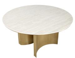  Carrocel Interiors Modern Round Travertine and Brass Dining Table - 4257185