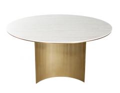  Carrocel Interiors Modern Round Travertine and Brass Dining Table - 4257186