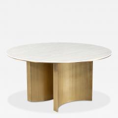  Carrocel Interiors Modern Round Travertine and Brass Dining Table - 4257343