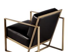  Carrocel Interiors Pair of Custom Black Leather Lounge Chairs with Antiqued Brass Metal Frames - 3514780