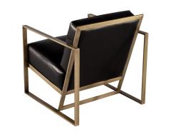  Carrocel Interiors Pair of Custom Black Leather Lounge Chairs with Antiqued Brass Metal Frames - 3514781