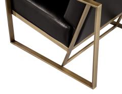  Carrocel Interiors Pair of Custom Black Leather Lounge Chairs with Antiqued Brass Metal Frames - 3514782