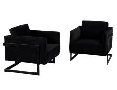  Carrocel Interiors Pair of Custom Black Velvet Lounge Chairs with Black Metal Frames by Carrocel - 2836942