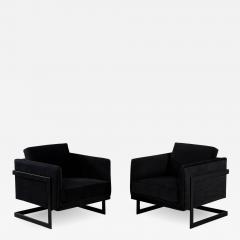  Carrocel Interiors Pair of Custom Black Velvet Lounge Chairs with Black Metal Frames by Carrocel - 2838424