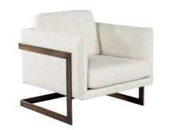  Carrocel Interiors Pair of Custom Linen Lounge Chairs with Antiqued Brass Frames by Carrocel - 4079834