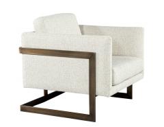  Carrocel Interiors Pair of Custom Linen Lounge Chairs with Antiqued Brass Frames by Carrocel - 4079836