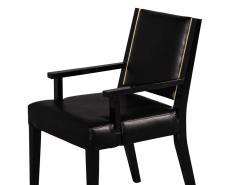  Carrocel Interiors Set of 10 Custom Modern Black Leather Dining Chairs with Brass Detailing - 1800165