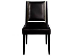  Carrocel Interiors Set of 10 Custom Modern Black Leather Dining Chairs with Brass Detailing - 1800167