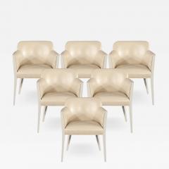  Carrocel Interiors Set of 6 Custom Flusso Modern Cream Dining Chairs in Ostrich Print Faux Leather - 3188916