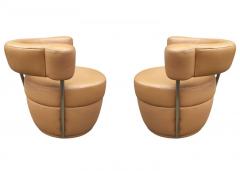  Carsons Pair of Mid Century Italian Leather Post Modern Swivel Lounge Chairs by Carsons - 2896803