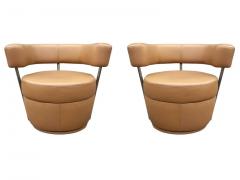  Carsons Pair of Mid Century Italian Leather Post Modern Swivel Lounge Chairs by Carsons - 2896819