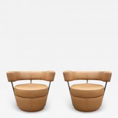  Carsons Pair of Mid Century Italian Leather Post Modern Swivel Lounge Chairs by Carsons - 2898830